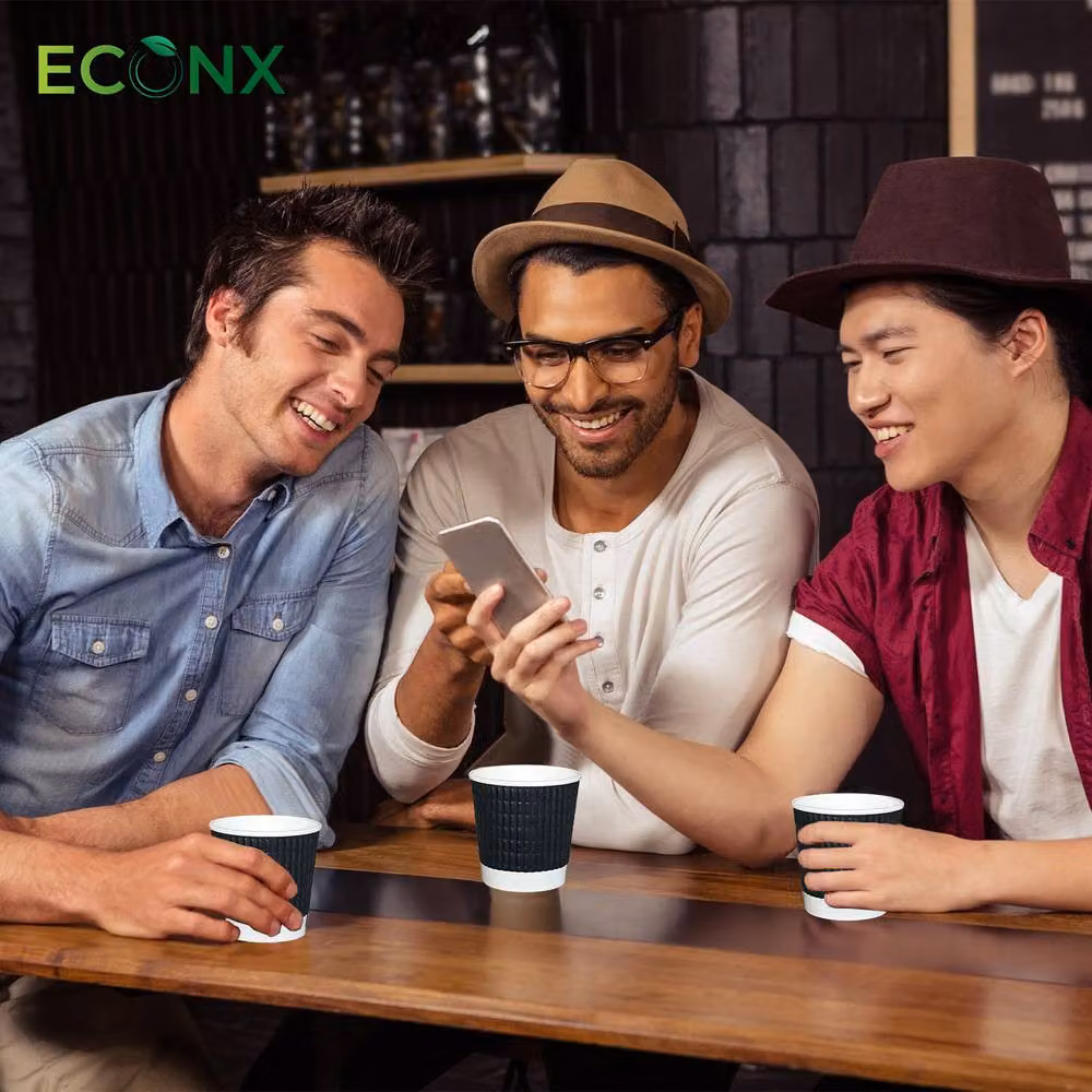 ECONX 200 Black Disposable 3 Ply Ripple Paper Coffee Cups, 4oz – 8