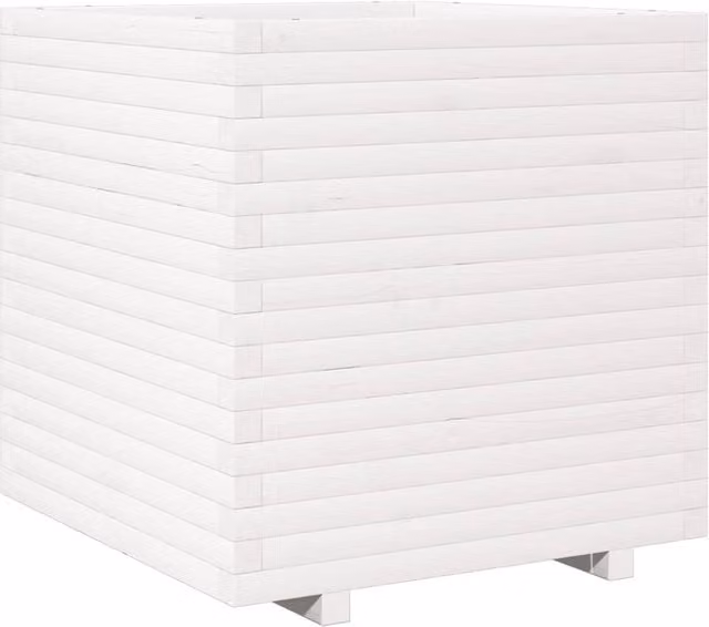 Berkfield Home White Solid Wood Pine Garden Planter Tub W: 70 cm, D: 70 cm, H: 72 cm