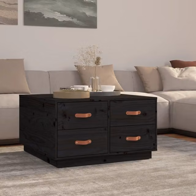 Berkfield Home Black Rustic Square Coffee Table in Solid Pine, W/D/H: 80 x 80 x 45 cm