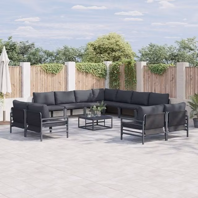 Berkfield Home 12-Piece U-Shape Garden Sofa Set in Anthracite with Powder Coated Steel Frame and Upholstered Cushions