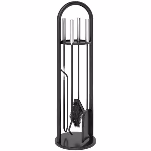 Outsunny 5 Piece Metal Fireplace Companion Set in Silver and Black