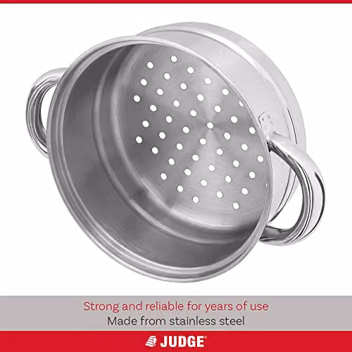 Judge Essentials 3-Tier Stainless Steel Steamer Set with Glass Lid, Silver, 16cm – 2