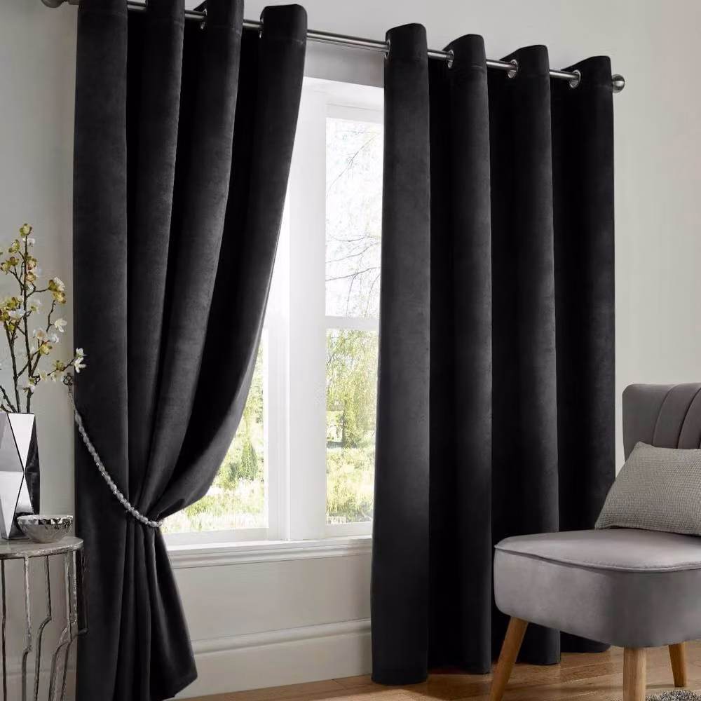 Luxor Living Velvet Thermal Blackout Eyelet Curtains, Black, Width: 168 cm, Drop: 183 cm – 5