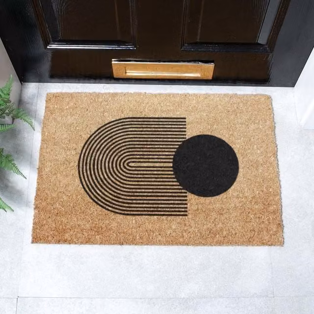 Artsy Mats Abstract Sphere Design Grey Coir Doormat, W: 60 cm, D: 40 cm – 1