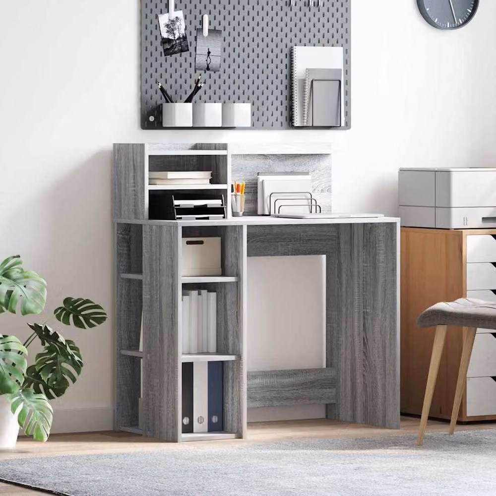 Berkfield Home Modern Writing Desk with Storage in Grey Sonoma, W: 90 cm, D: 48 cm, H: 101.5 cm – 2