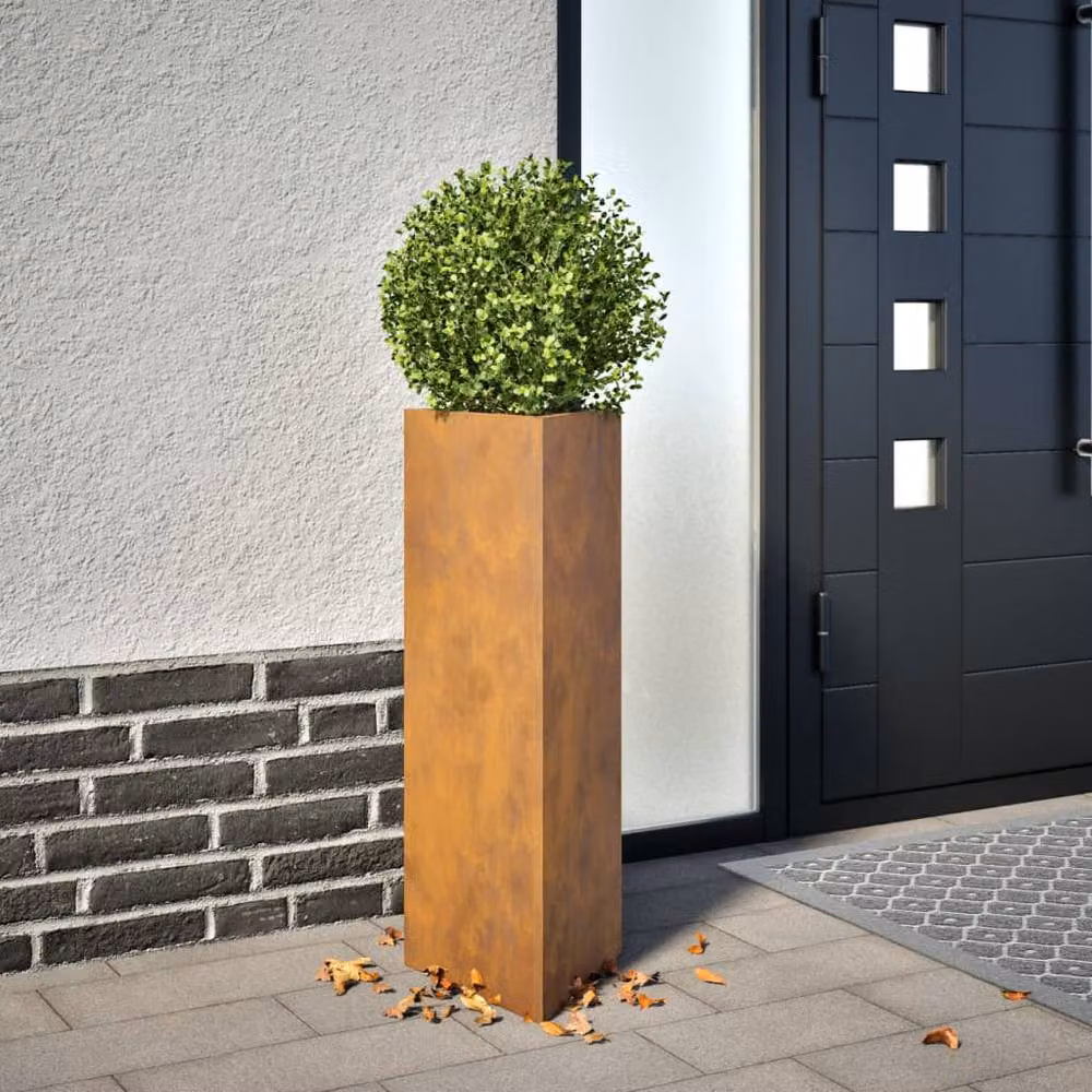 Berkfield Home Garden Triangular Corten Steel Planters, 2 Pack, Brown, W: 30 cm, D: 26 cm, H: 75 cm – 2