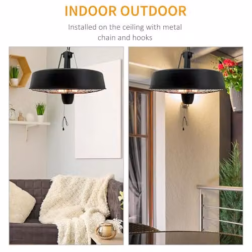 Outsunny Adjustable Infrared Halogen Ceiling Mounted Electric Heater in Black – 5