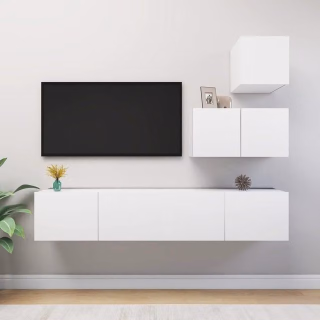 Berkfield Home 4 Piece Modern White MDF TV Cabinet Set – 1