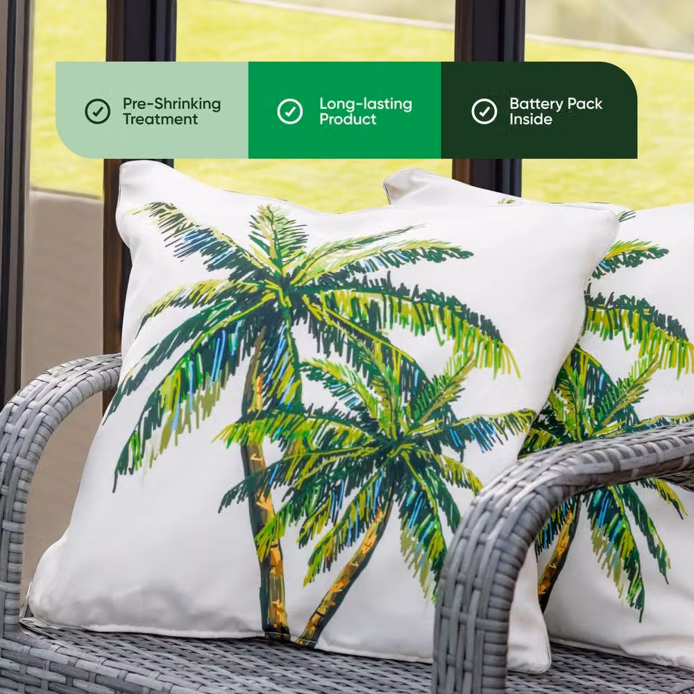 Gardenwize Pack of 2 Multicolour Palm Printed LED Light Up Square Scatter Cushions – 3