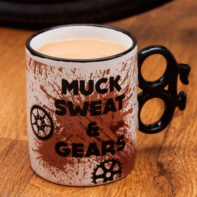 Boxer Gifts Muck Sweat and Gears Bike Mug in White and Multicolour Ceramic