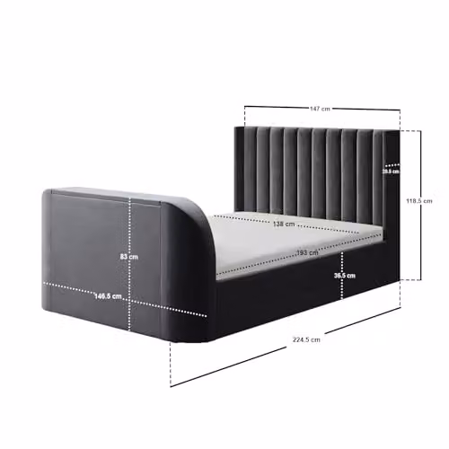 Flair Furnishings Fallon TV Side Lift Ottoman Bed in Charcoal Grey Velvet, W/D/H: 180 x 200 x 162 cm – 3