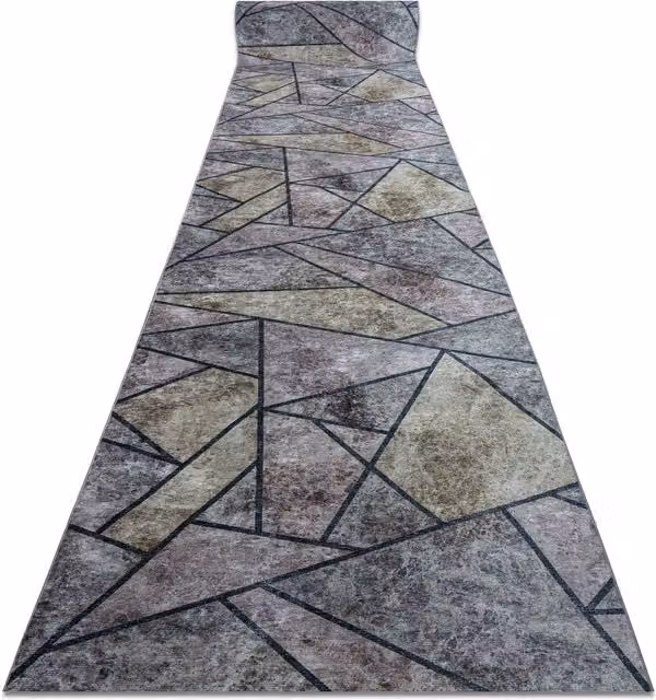 RugsX Lotus Anti-Slip Grey Geometric Runner, W: 60 cm, L: 110 cm