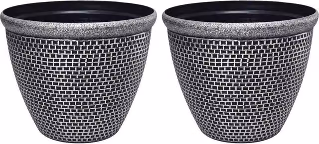 KORVIXA 2-Piece Set of Black Plastic Round Garden Plant Pots, 36 cm Diameter