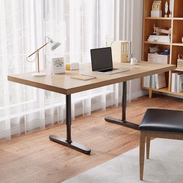 Livingandhome Height-Adjustable I-Shaped Metal Table Leg, Black