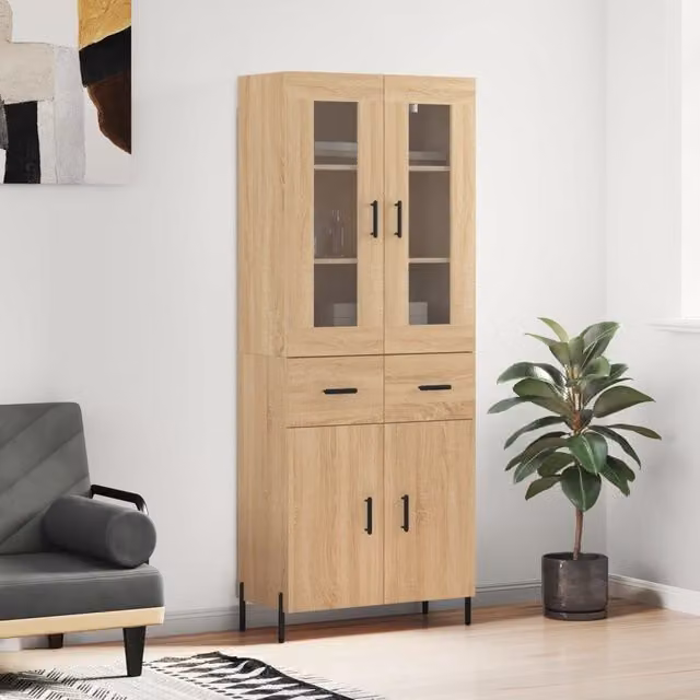 Berkfield Home Sonoma Oak Highboard in Brown, W/D/H: 69.5 x 34 x 180 cm