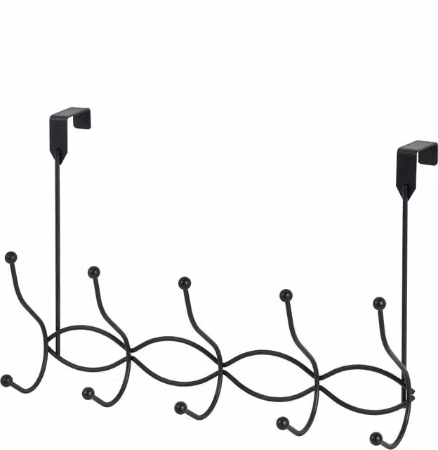 Showerdrape Metal Hanging Over Door Storage Hooks in Black, W/D/H: 41.0 x 27.0 x 10.0 cm