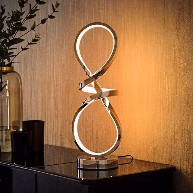 SPETLEK Integrated LED Swirl Table Lamp in Silver with Warm White Touch Control and Dimmable Function – 1
