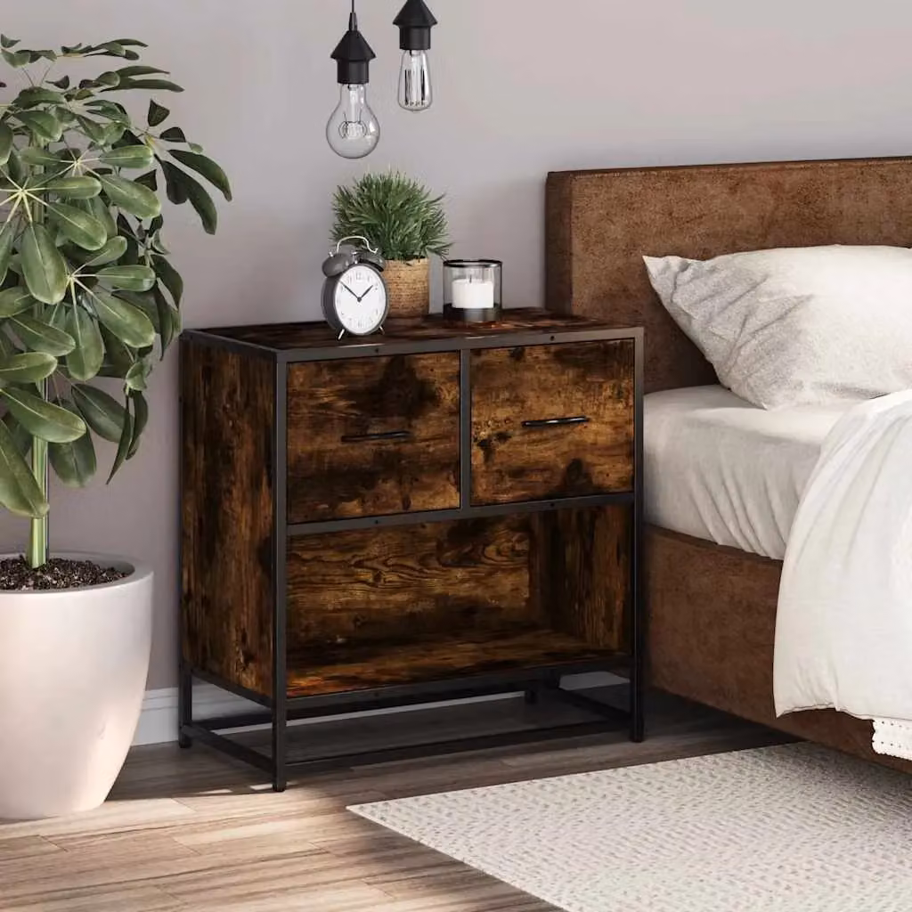 Berkfield Home Bedside Cabinet in Smoked Oak and Brown, W/D/H: 60 x 31 x 60 cm – 3