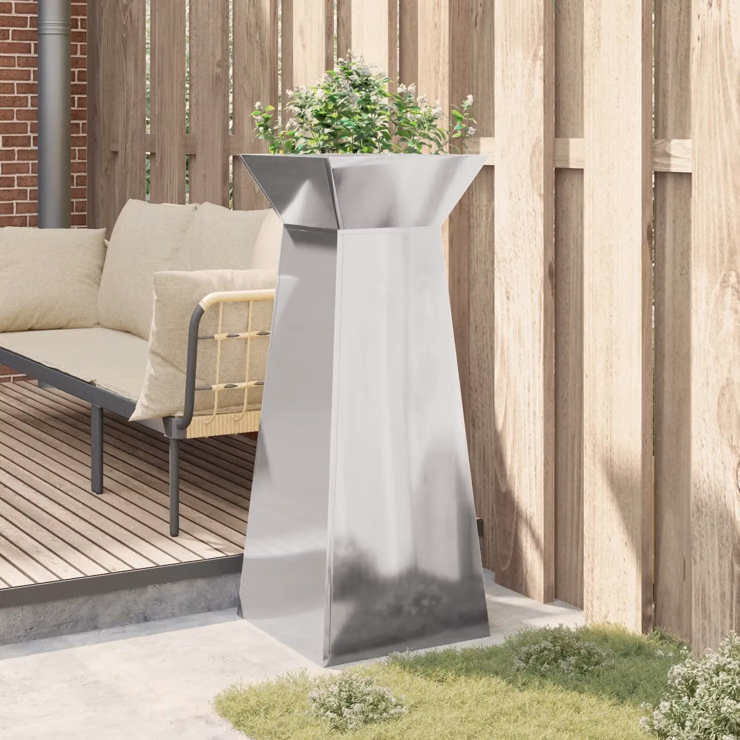 Berkfield Home Galvanised Steel Plant Stand Planter in Grey, W/D/H: 40 x 40 x 101 cm – 3