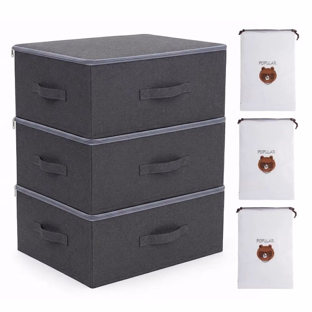 Kelvenix Set of 3 Large Foldable Canvas Storage Boxes in Grey – 3