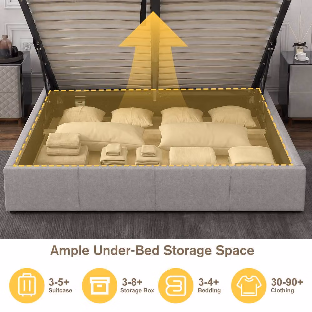 Comfy Living Ltd Modern Fabric Upholstered Ottoman Bed Frame with LED Under-Bed Lighting in Light Grey, W/D/H: 180 x 200 cm – 3