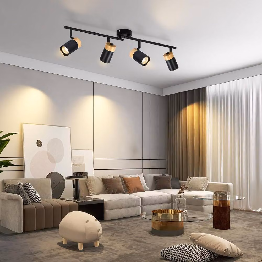 Goeco 4-Light Track Lighting Fixture in Black and Wood with Adjustable GU10 Ceiling Spotlights – 2