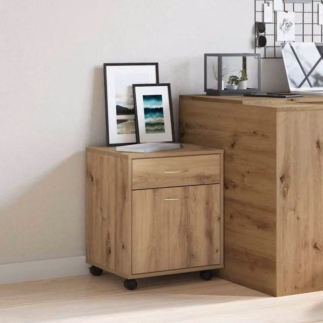 Berkfield Home Artisan Oak Rolling Cabinet in Brown, W: 45 cm, D: 38 cm, H: 54 cm