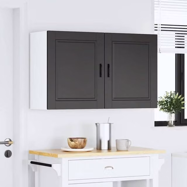 Berkfield Home Porto Black Kitchen Wall Cabinets, 2 Piece Set of Matt Engineered Wood Cabinets – 1