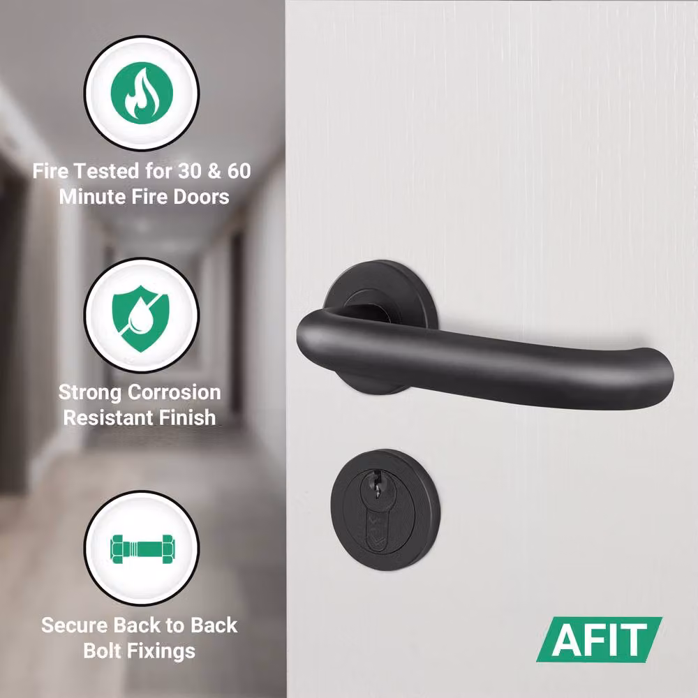 AFIT Matt Black Fire Rated Return to Door Handles with Euro Double Cylinder and Hinges, 150 x 150 mm – 4
