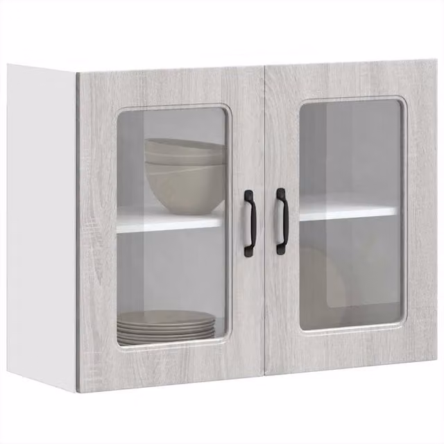Berkfield Home Kalmar Wall Mounted Kitchen Cabinet with Glass Doors in Matt Grey – 1