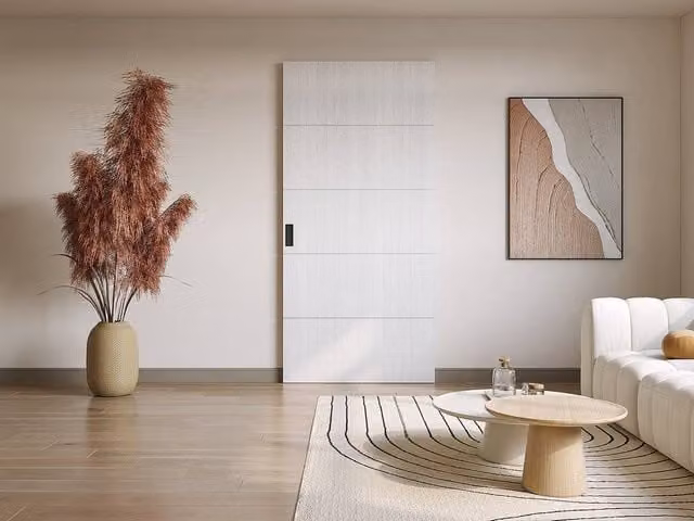 Vente-unique Sliding Door in Wood and MDF with Invisible Rail, White, W: 83 cm, H: 210 cm