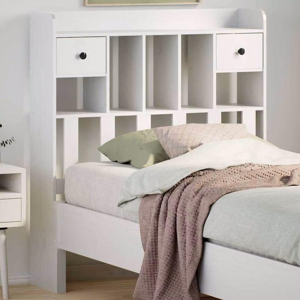 Berkfield Home White Solid Wood Pine Headboard with Storage, W: 90 cm, H: 110 cm, D: 23 cm – 2