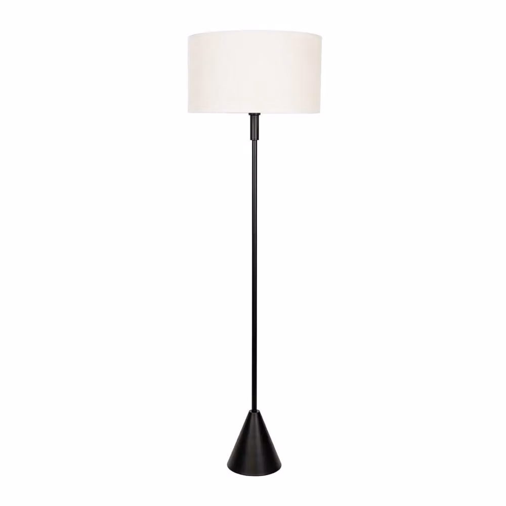ValueLights Mitch Triangle Floor Lamp with Natural Linen White Trim Shade, Black Wood Base and LED Bulb – 2
