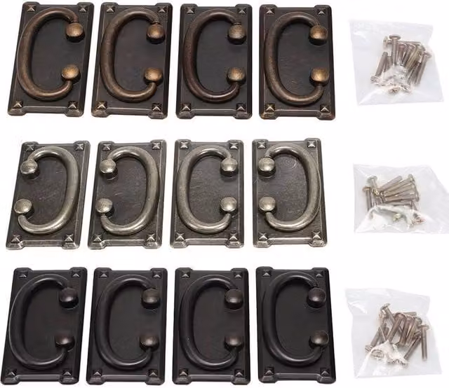 NESTLUNE Matt Black and Antique Bronze Vintage Bow Drawer Ring Pull Handles for Cabinets