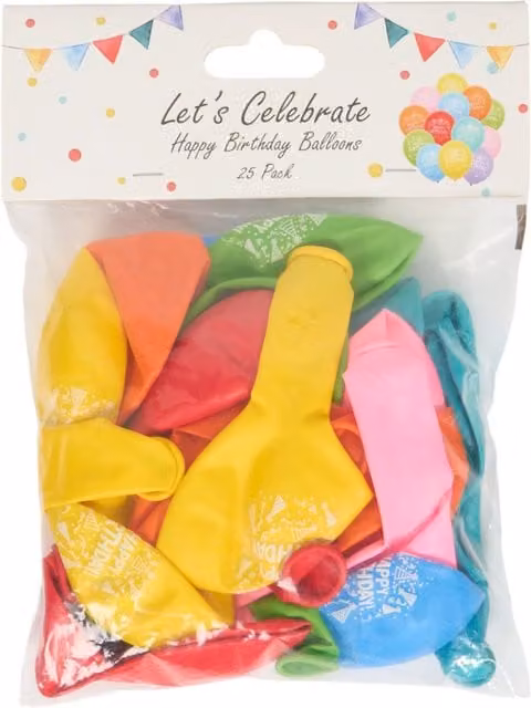Pack of 25 Multicolour Lets Celebrate Happy Birthday Balloons for Adults