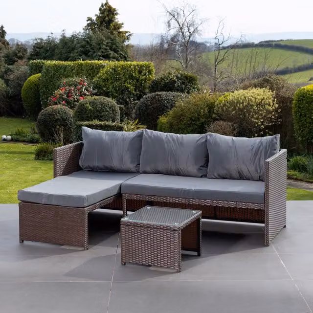 Artemis Home Aleria Left Hand Facing Rattan Corner Sofa and Table in Grey