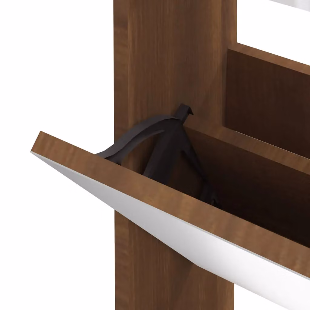 Berkfield Home Modern 3-Layer Shoe Cabinet with Mirror in Brown Oak, W: 63 cm, D: 17 cm, H: 102.5 cm – 3