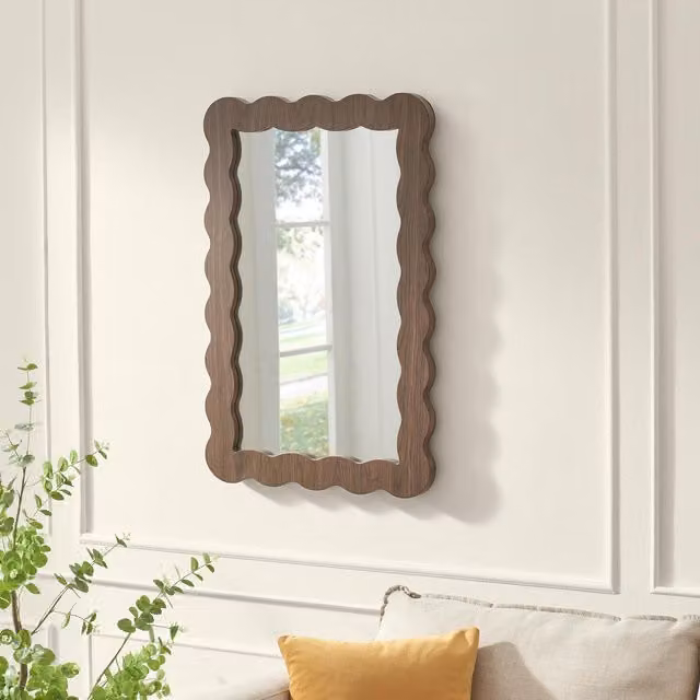 FurnitureboxUK Wiggle Mid-Century Rectangular Wall Mirror, Walnut Wood, W: 90 cm, H: 60 cm