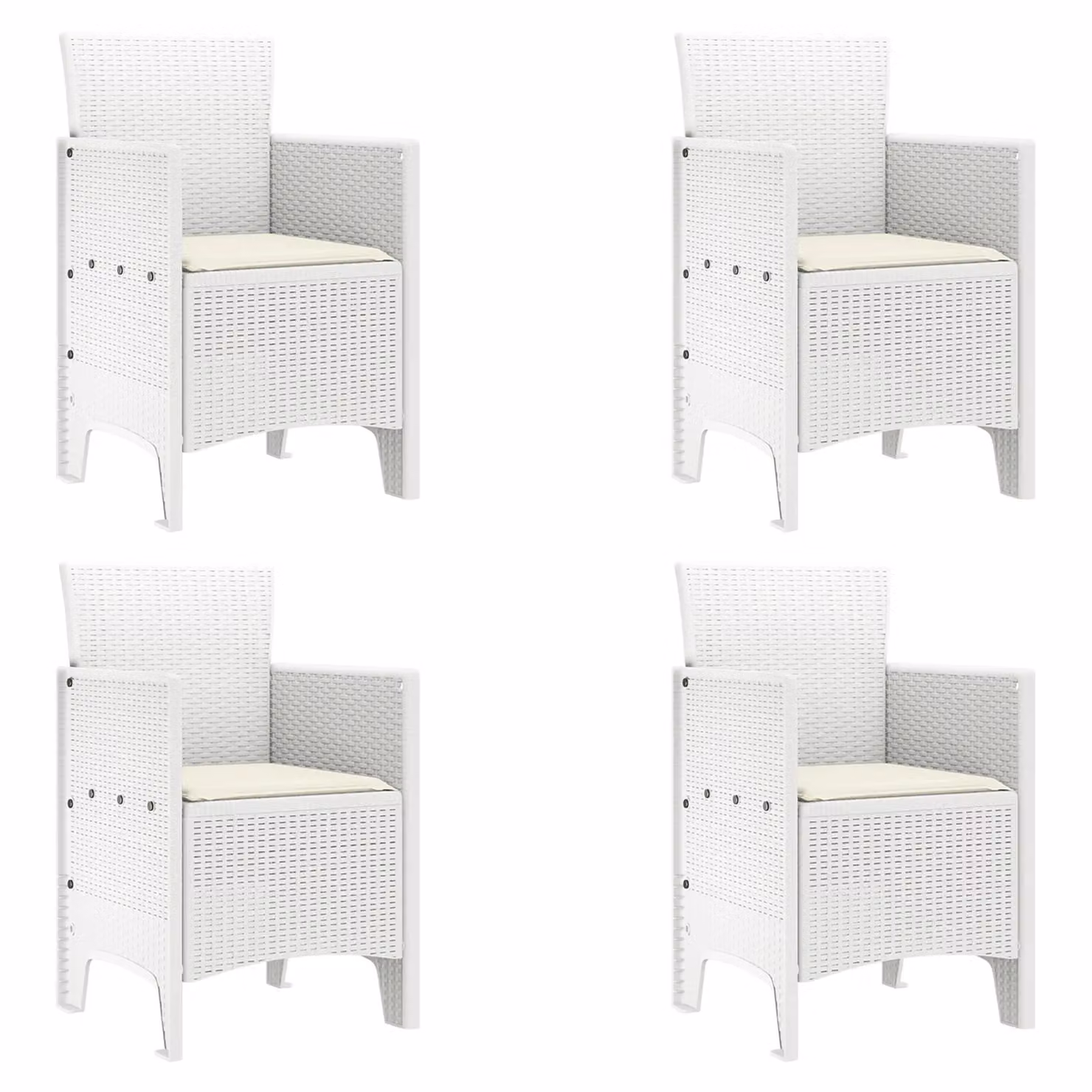 Berkfield Home Set of 4 White Poly Rattan Garden Chairs with Cushions – 2