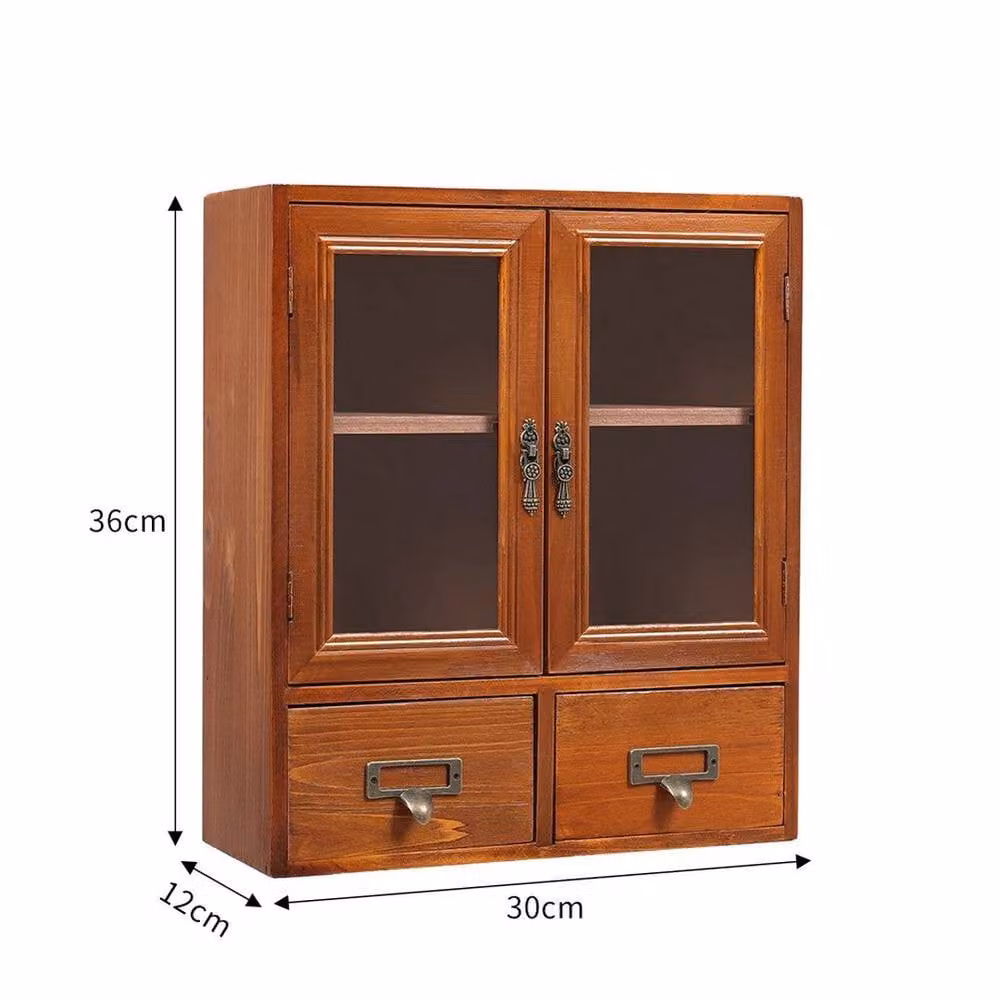 KORVIXA Small Desktop Wooden Storage Cabinet with Drawers in Brown – 2