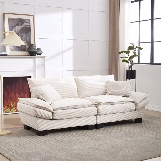 Aosom UK Oversized Cloud Modular Sofa in Beige with Ergonomic High-Resilience Foam and 2 Lumbar Cushions, W/D/H: 224 x 81 x 81 cm