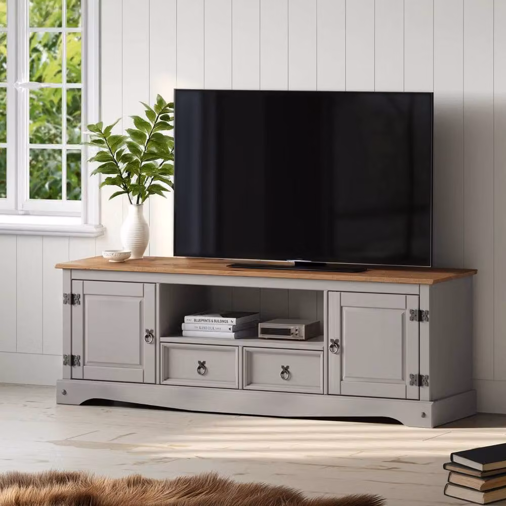FORGEVIO Rustic Grey Wood TV Unit with 2 Doors and 2 Drawers – 3