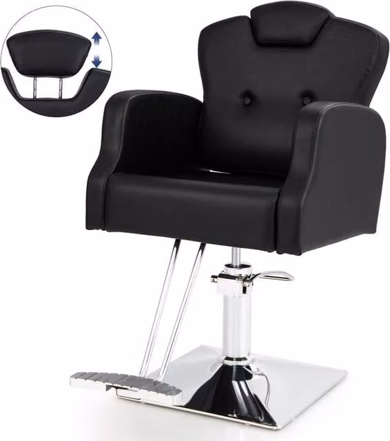 Gymax Black Swivel Barber Chair with Adjustable Headrest and Armrests – 1