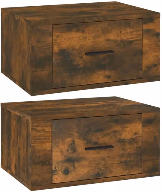 Berkfield Home Set of 2 Wall-mounted Bedside Cabinets in Smoked Oak Brown, W/D/H: 50 x 36 x 25 cm – 1