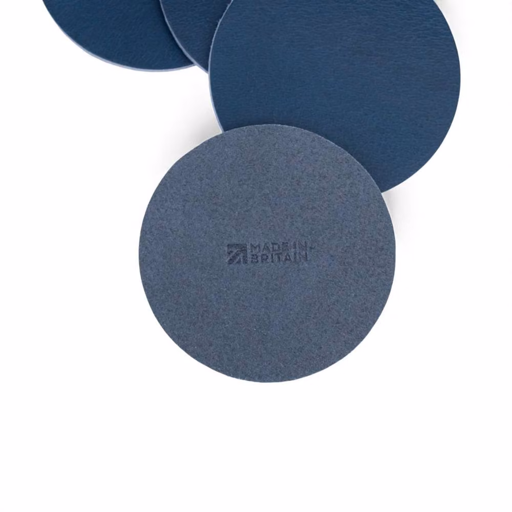 PRIMEHIDE Set of Six Round Leather Coasters in Navy – 2