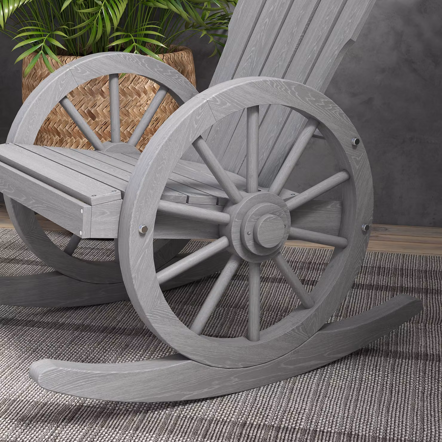 Outsunny Grey Wooden Adirondack Rocking Chair with Reclining Function and Armrests – 7