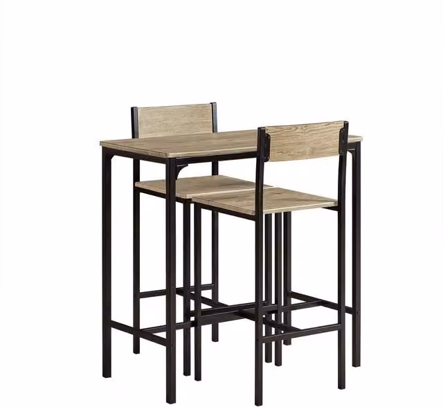 SoBuy Industrial Style Compact Bar Table and Stools Set in Oak and Black