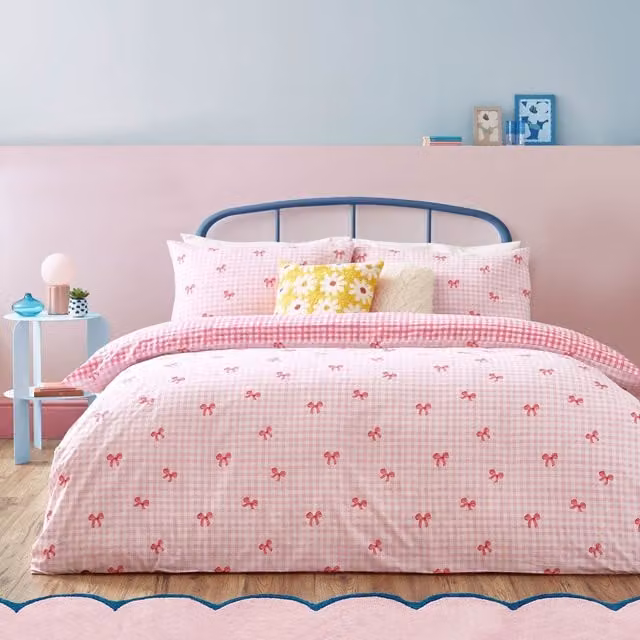 Heya Home Pink Gingham Checked Duvet Cover Set, W/H: 200 x 200 cm