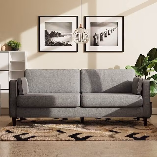 Furniture One Grey Linen Upholstered Double Seater Sofa with Armrests