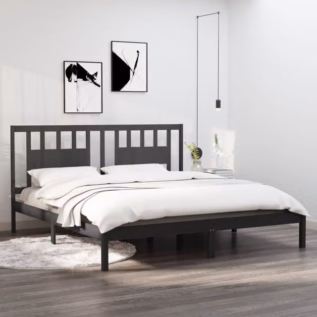 Berkfield Home Grey Solid Wood Pine Bed Frame W/D/H: 200 x 200 cm – 1